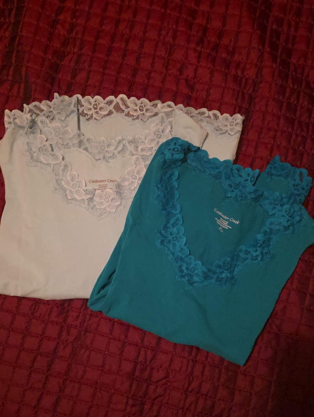 Bundle Of Two Coldwater Creek Lace-Trim Camisoles - Teal & Lime Green